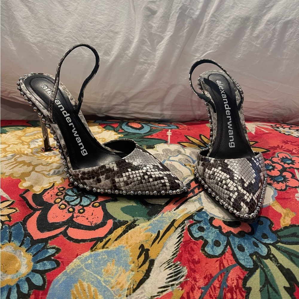 Alexander Wang Women's Snake-Embossed Leather Slingback Pumps